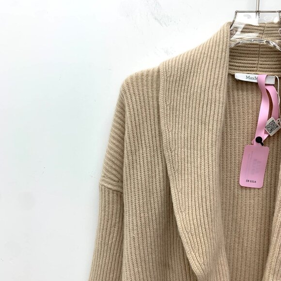MaxMara Womens Beige Wool Knit Cardigan Sweater W/ Lapel & Waistband Size S - Picture 6 of 7